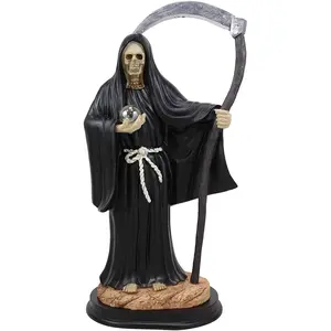 Ebros 12.75" Tall Holy Santa Muerte Holding Scythe in Black Tunic Robe Statue