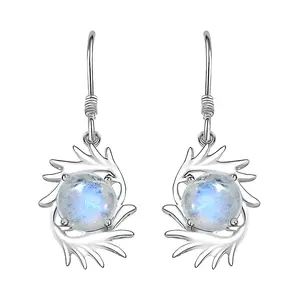 Solitaire Earrings 925 Sterling Silver Rainbow Moonstone for Women Jewelry Birthday Christmas Gifts