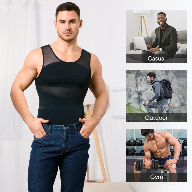 Nebility Men's Compression Shirt for Body Shaper Slimming Menswear Breathable Shapewear Top Shapewear Compression Shapewear Tops Waist Trainer Vest Shapewear Tops