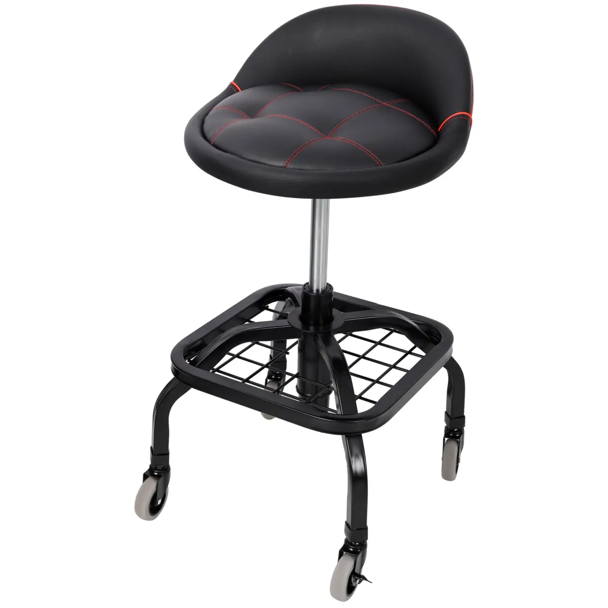 Industrial Heavy-Duty Metal Rolling Shop Seat with Wheels, High-Density Padded Cushion, Easy & Quiet Mobility - Adjustable Mechanic Stool (Assembly Height: 30.5 in, 17.4 lbs) for Garage Workshops, Auto Repair Fatigue Reduction, Assembly Height: 30.5 Inche