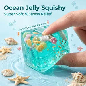 Ocean Theme Stress Relief Toy, Shell Anxiety Relief, Soft Slow Rebound Gel, Infinite Squeeze Pressure Release Block, Fun Gift for Christmas, Parties, Birthdays, School Rewards, Squishy Cube