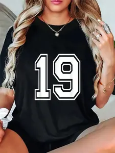 100% Cotton Fashion Tshirt Number 19 Varsity Sports Team Jersey 19th Birthday 19 Years T-Shirt