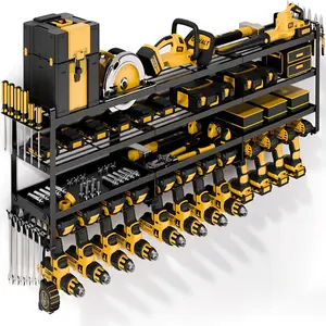 Heavy-Duty 4-Tier Garage Tool Rack – 600LB Capacity, 49.5" Extra-Wide Shelf w/ 12 Drill Holders, Alloy Steel Wall Mount Organizer for Wrenches & Power Tools (20×125×37cm)​​