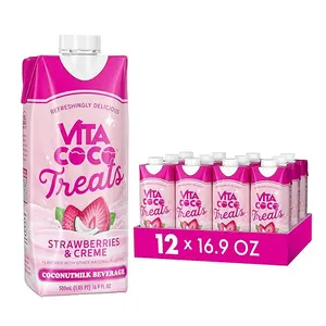 Vita Coco Treats Strawberries & Cream Coconut Milk Drink Sweet Refreshing Treat Lower Sugar Pink Drink Alternative 16.9 fl oz Pack of 12 Dairy Calcium