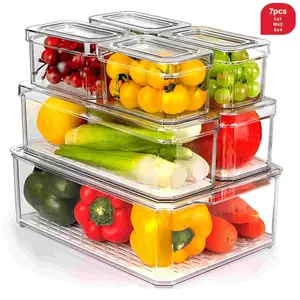 7 Stackable Lidded Refrigerator Storage Boxes, Leak-Proof Plastic Containers for Fruits Vegetables Snacks, Ideal for Halloween Christmas Gifts