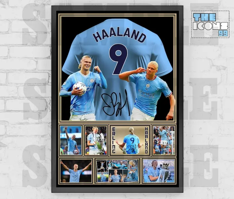 Man City Icon Erling Haaland Football Shirt Back Print  Poster Memorabilia  Collectible  Signed