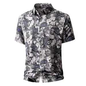 Men's light-colored ethnic totem print casual short-sleeved top, men's casual shirt, summer casual T-shirt, suitable for daily casual wear in summer.
