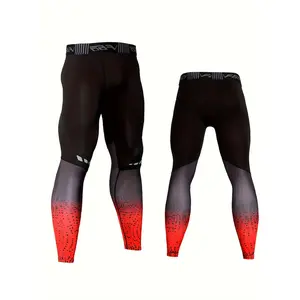 Men's Gradient Color Leggings, Active Breathable High Stretch Skinny Compression Pants For Hiking Jogging Cycling Outdoor Fitness Workout