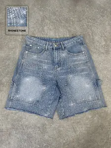 Rhinestone Embellished Slim-Fit Jeans: High-street diamond-embellished casual denim shorts, cropped jeans, casual jeans, American street style, fashionable daily wear denim✨