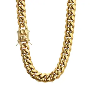 PY BLING Mens Heavy Miami Cuban Link Chain Choker 14k Gold Plated Hip Hop Thick Stainless Steel 8mm-16mm Necklace/Bracelet
