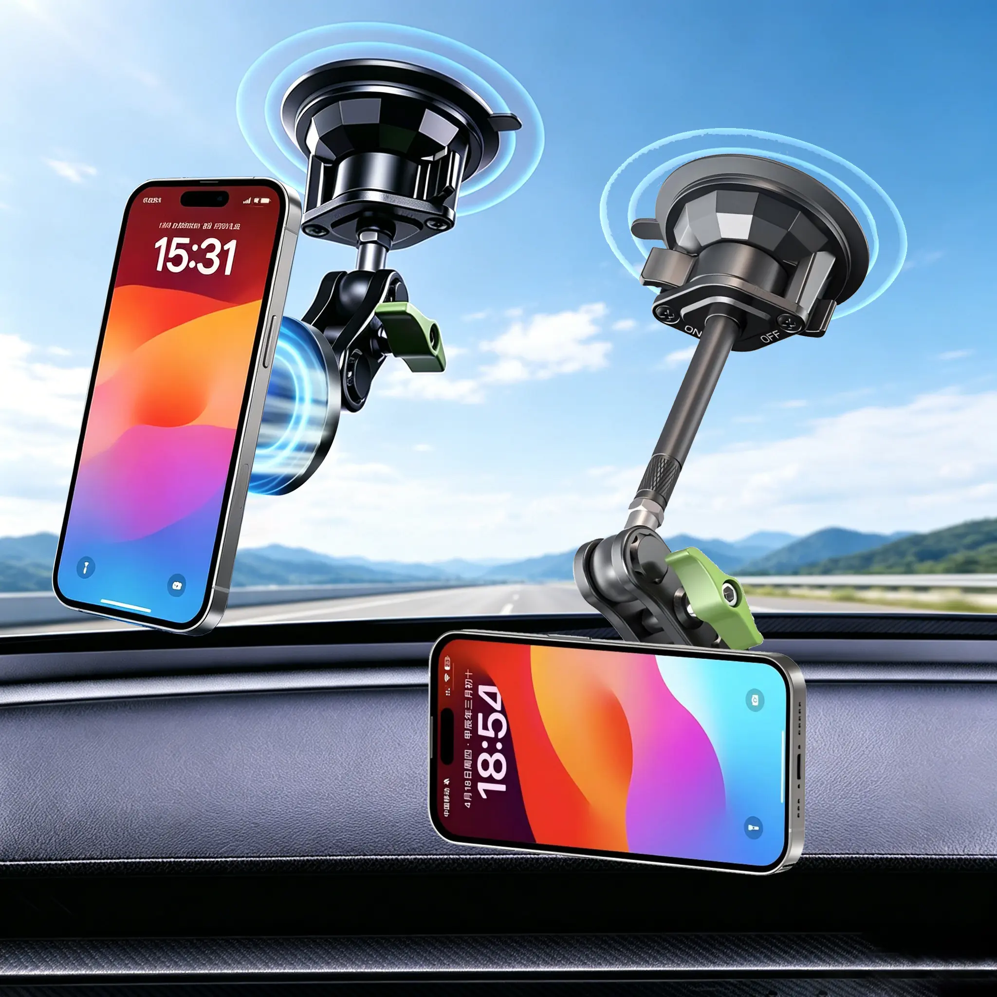 Magnetic Car Phone Holder,High Performance Ultra Durable Car Phone Holder Easy Install,360° Adjustable Car Phone Mount for Windshield, Suction Cup Car Phone Mount for iPhone Samsung All Smartphone
