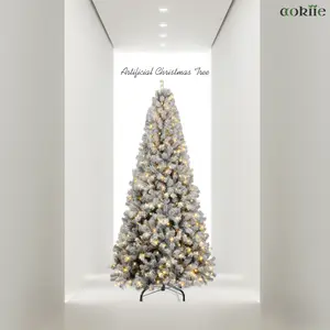 AOKIIE Artificial Christmas Tree 6.5ft/7.5ft Pre-Lit, Snow Flocked Pine Tree with Lights, Full & Lush Branches, Easy to Assemble, Foldable Metal Stand, Xmas Decoration