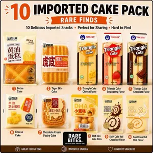 10-Piece Imported Asian Cake & Pastry Variety Pack | Triangle Cake + Barbee Bear Snacks + Rare Bites Exclusive
