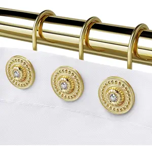 XY-OMT06 Gold Shower Hooks & Rings Set of 12 - Rust Proof Metal Decorative Hangers for Bathroom Shower Curtain Rod
