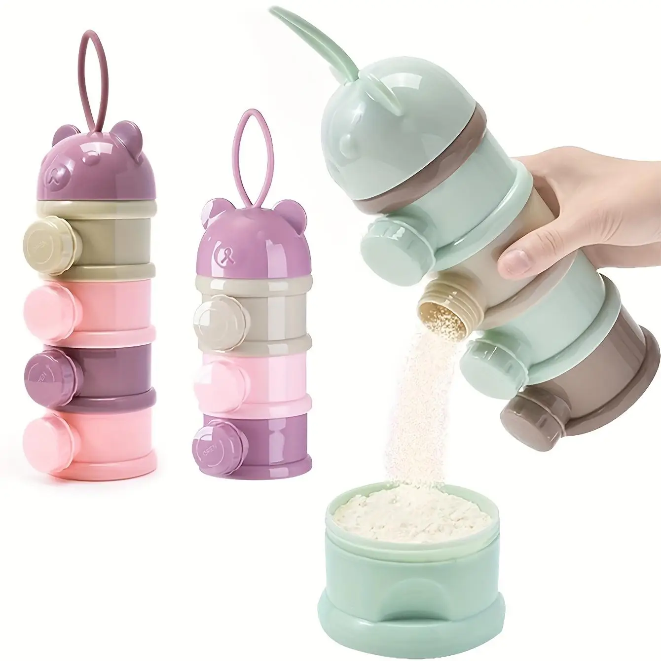 1pc/2pcs Cute Capacity Bear Baby Portable Milk Powder Box, Colorful Stackable Food Storage Container for Outdoor Feeding, Ideal Newborn Gift