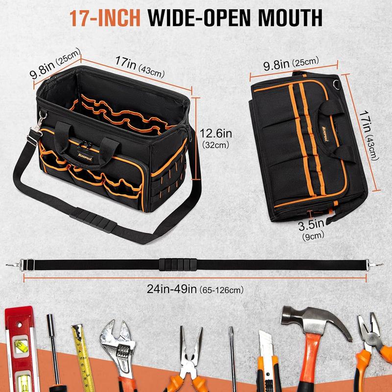 17-Inch Electrician Tool Bags for Men, 46-Pocket Heavy Duty Tool Bag, Foldable Hvac Tool Bag Organizer with Wide Mouth & Adjustable Strap for Electricians Mechanics Craftsman Contractor 17-Inch Electrician Tool Bags for Men, 46-Pocket Heavy Duty Tool Bag, Foldable Hvac Tool Bag Organizer with Wide Mouth & Adjustable Strap for Electricians Mechanics Craftsman Contractor
