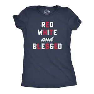 Womens Red White and Blessed T Shirt Funny Fourth Of July Party Text Tee for Ladies Funny Womens T Shirts Cute Vintage Fashion Casual Ladies T-Shirt Gift Patriotic Tops for Women Women's Novelty Tees Navy