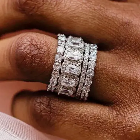 4 Pcs/Set Fashion Cubic Zirconia Ring For Women For Wedding Engagement Anniversary Party Jewelry Valentine's Day Gift Stackable Fashion Rings