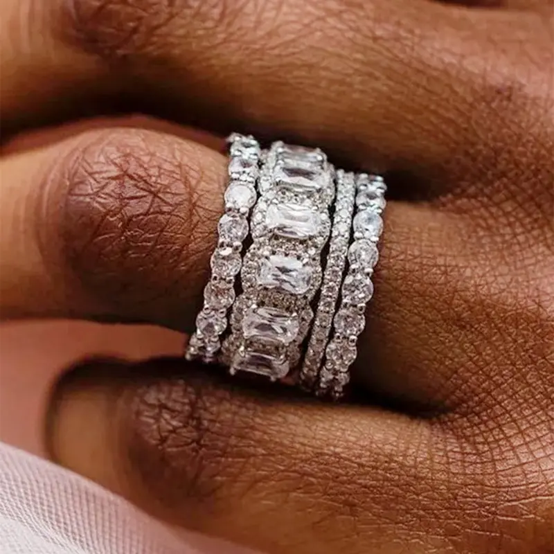4 Pcs/Set Fashion Cubic Zirconia Ring For Women For Wedding Engagement Anniversary Party Jewelry Valentine's Day Gift Stackable Fashion Rings