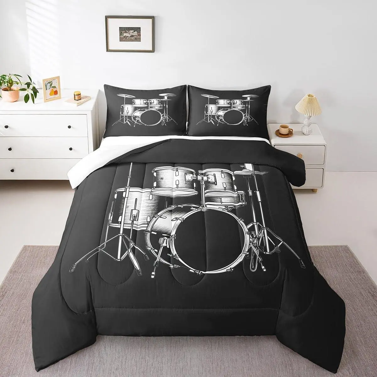 Drum Kit Bedding Set for Kids Toddler Drum Comforter Set for Boys Girls Rock Music Themed Comforter Teens Musical Duvet Set Bedroom Decor Microfiber Bed Set