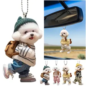 Acrylic Dog Shaped Pendant Realistic Auto Rearview Mirror Ornament Backpack Rearview Mirrors Pendant Car Decoration Accessories