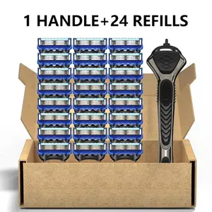 Men's Razor Blade Shaving Set, 1 Handle + 24 Replacement Heads, High-End Close-Shave Kit, Comfortable Daily Use, Perfect for Smooth Shaves