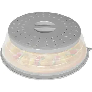Collapsible Microwave Splatter Cover, Vented Microwave Lid with Hook Hole, Splatter Guard for Plate Dish Bowl, Vegetable Fruit Colander Multi-function Kitchen Gadget,  (Grey)