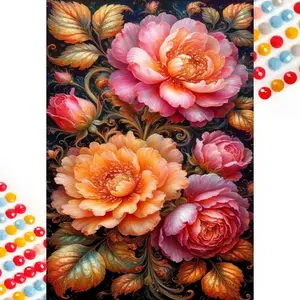 5D DIY Full Rhinestone Round Diamond Painting - Diamond Painting Kits, Diamond Art Kit Blooming Peony Mosaic, Canvas - DIY Decorative Painting, Home Wall Decor, Suitable for Halloween and Christmas, Birthday and Anniversary Gifts