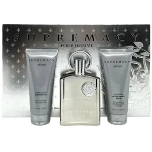 Afnan Supremacy Silver 3 Piece Bundle Set For Men (Eau De Parfum Spray - 3.4 Ounce, Body Lotion - 3.4 Ounce, Shower Gel - 3.4 Ounce)