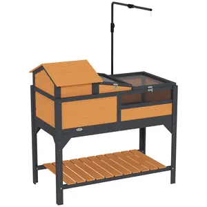 PawHut Tortoise Habitat with Adjustable Lamp Holder, 2 Layer Tortoise Enclosure with Storage Shelf, Removable Main House, Fixed Tray, Openable Lid, Gray