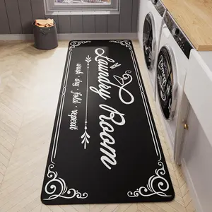 Non-Slip Laundry Room Rug Runner 17.3"x47.2" Washable Floor Cushioned Rubber Carpet Black Bathroom Hallway Mudroom Kitchen Mat for Farmhouse Entryway Washroom Decor Accessories