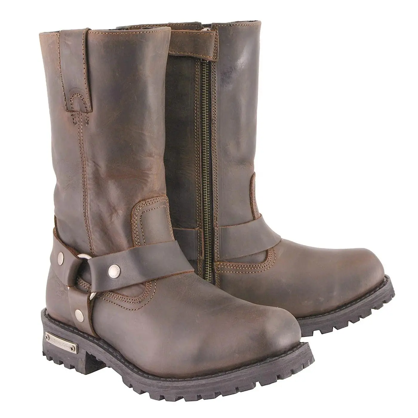 ML Men's Classic 11-Inch Square Toe brown Leather Harness Boots