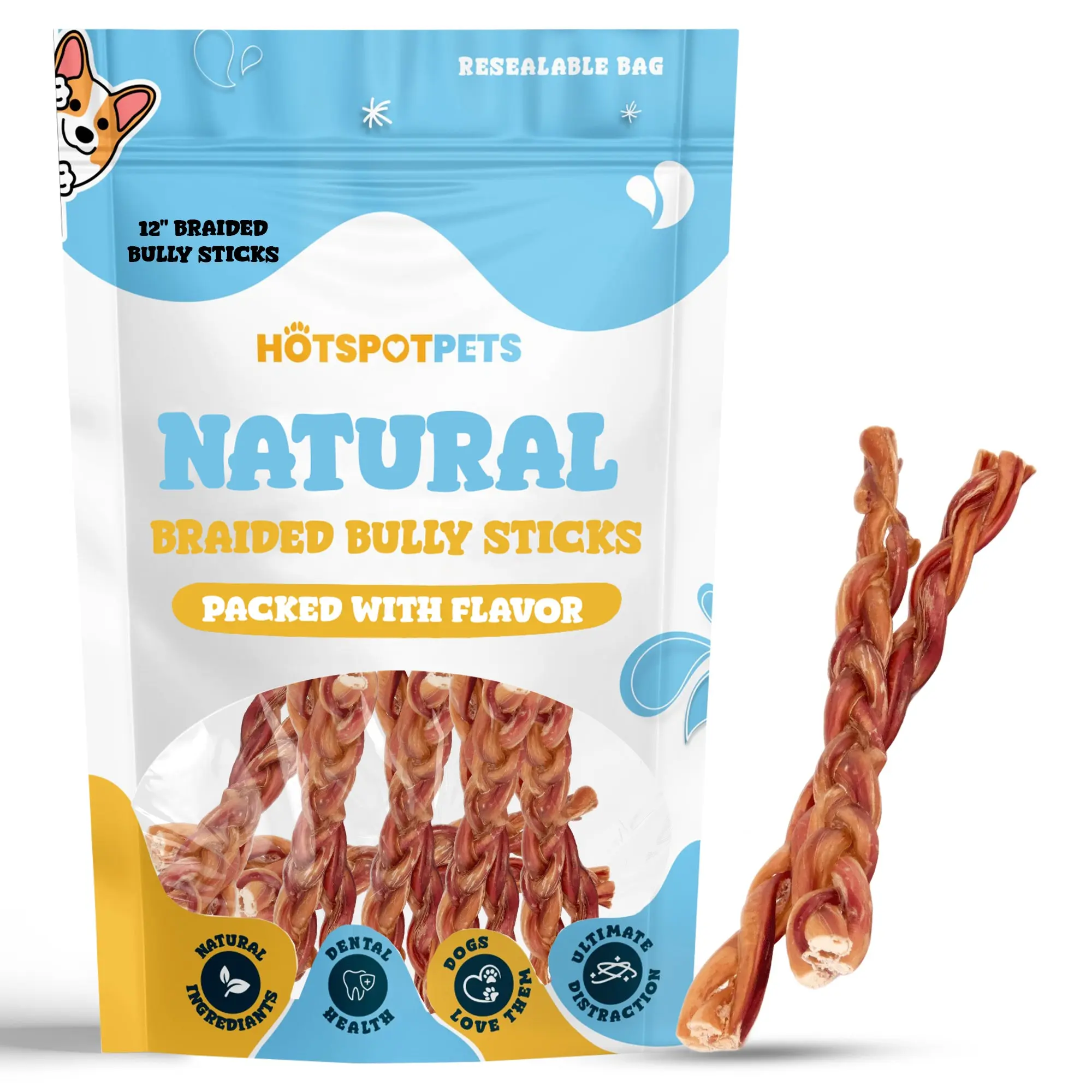 12" Braided Bully Sticks for Large & Extra Large Dogs