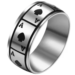 OIDEA 8MM Ace of Spades Poker Ring for Men Women, Stainless Steel Vintage Playing Card Band, Unisex Statement Fashion Jewelry