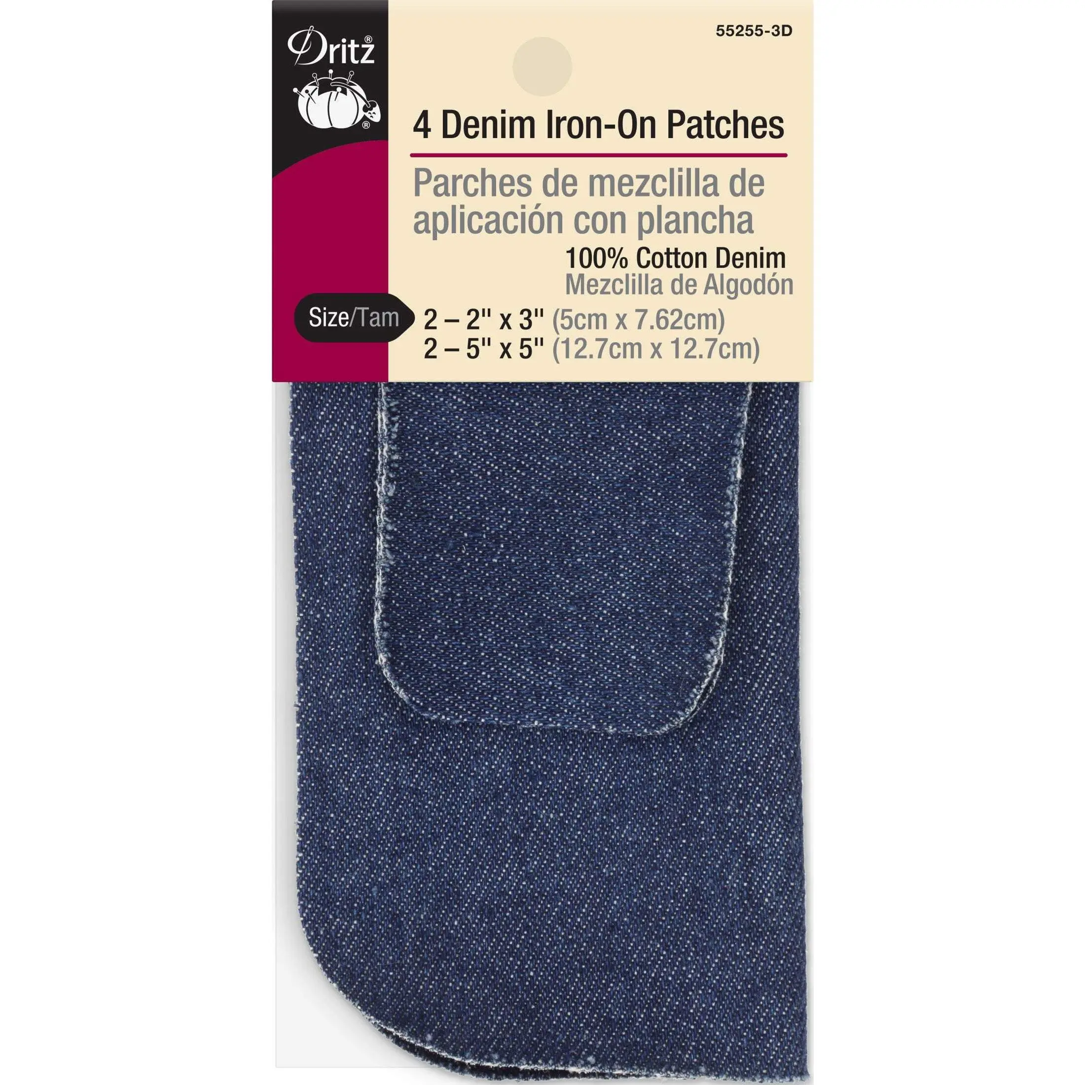 Denim Iron-On Patches, Assorted Sizes, Dark Blue, 4 pc