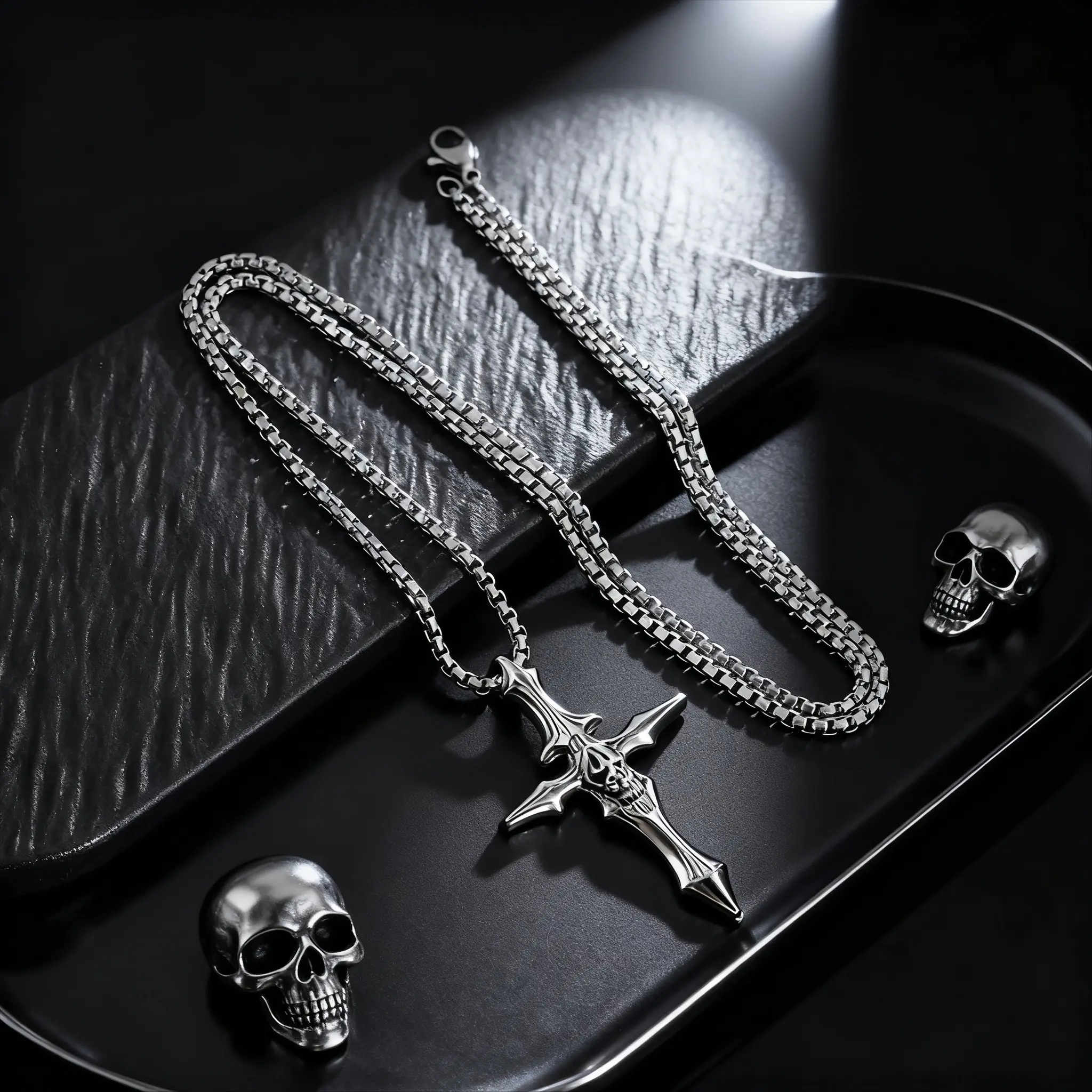 Gothic Dark Wave Bone Cross Pendant Necklace! All-Season European American Style