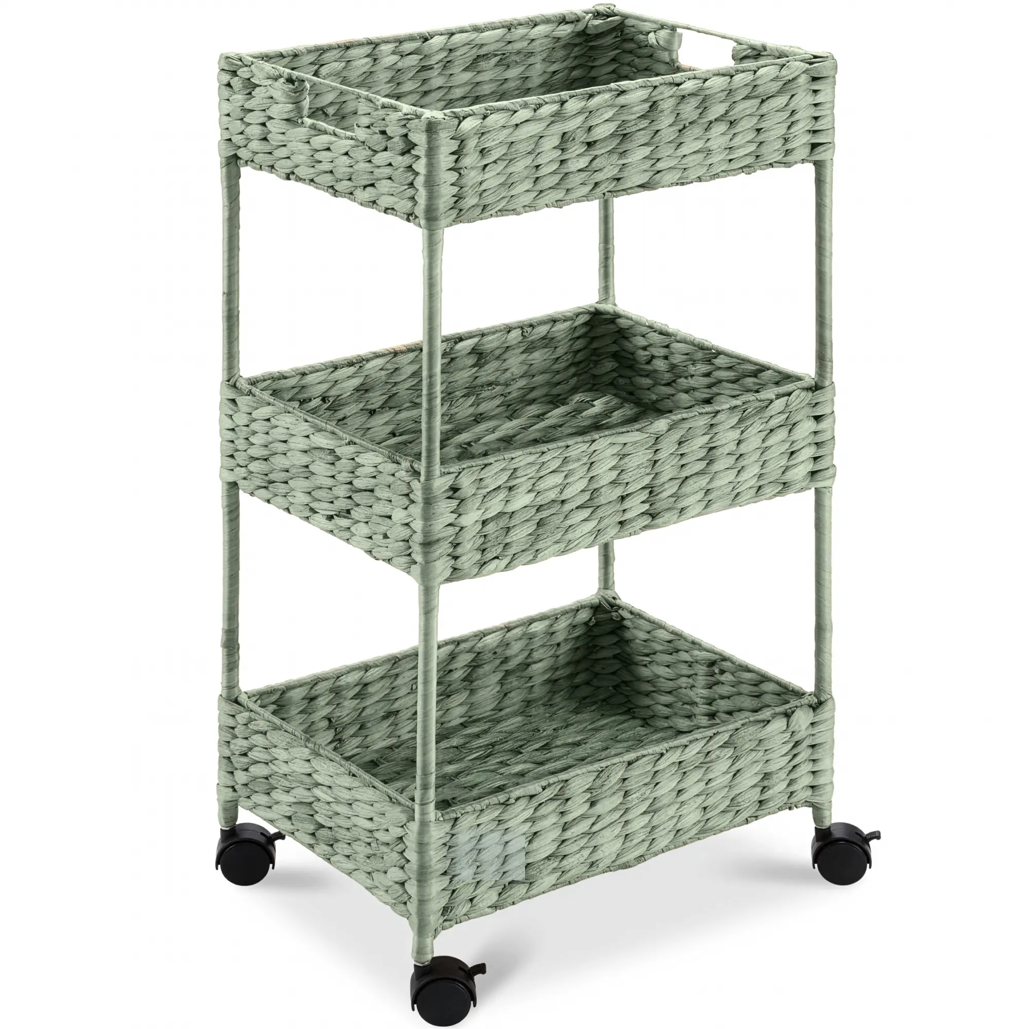 Best Choice Products 3-Tier Water Hyacinth Rolling Nursery Caddy w/ Wheels, Utility Cart, Storage Organization