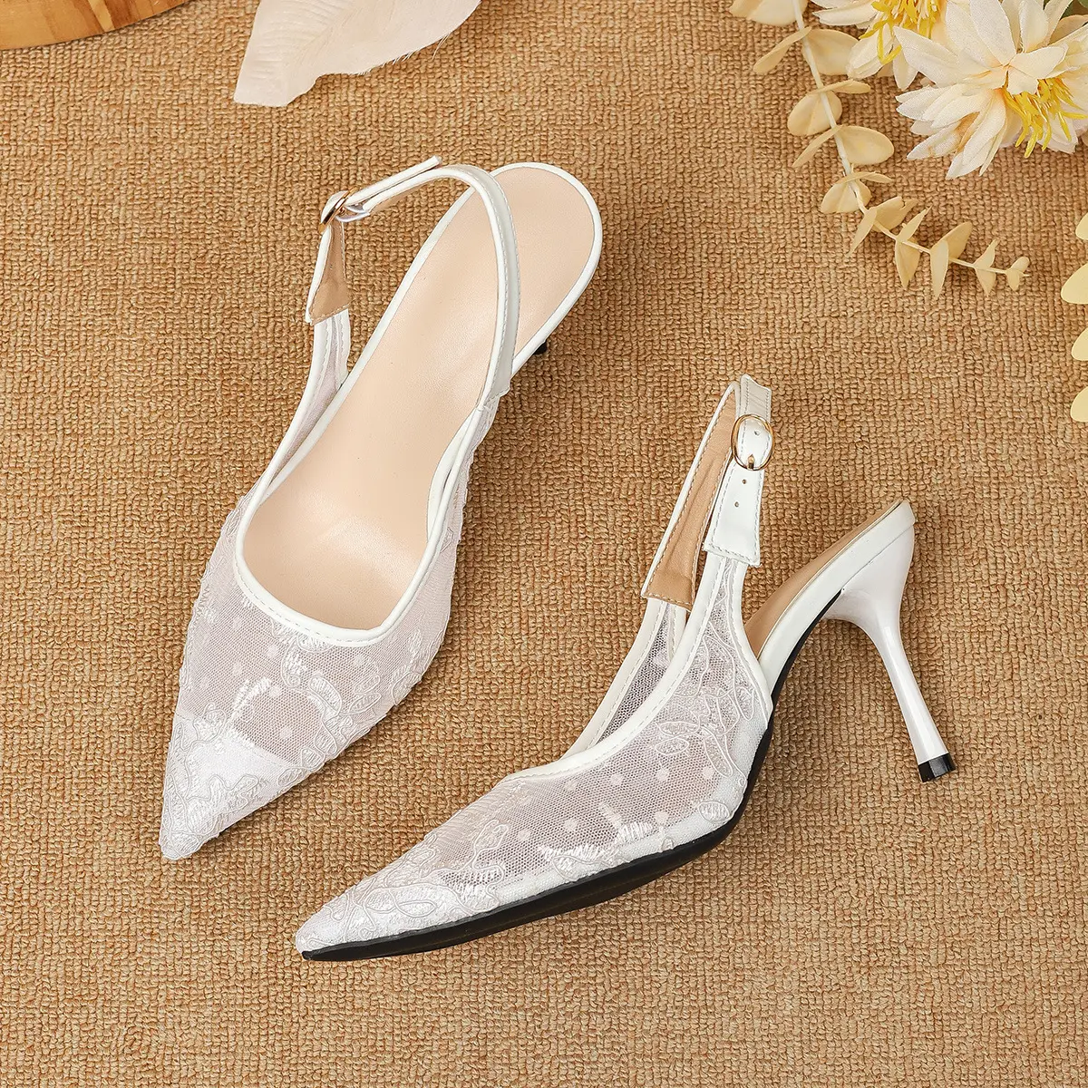Pointed Toe Slingback Pumps | Elegant Floral Pointed Toe | 5cm Comfort Heel，Women's Pointed Toe High Heel Pumps, Hollow Design, Single Strap, Elegant Shoes for Special Occasions, Slip-On Chunky Heels