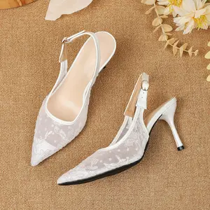 Pointed Toe Slingback Pumps | Elegant Floral Pointed Toe | 5cm Comfort Heel，Women's Pointed Toe High Heel Pumps, Hollow Design, Single Strap, Elegant Shoes for Special Occasions, Slip-On Chunky Heels summervibes