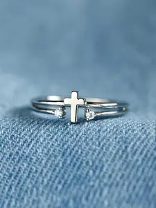 Fashion Rhinestone Decorated Cross Ring, Adjustable Rings, Fashion Jewelry for Party, Daily Decor, Trendy All-match & Exquisite Jewelry for Birthday Gift