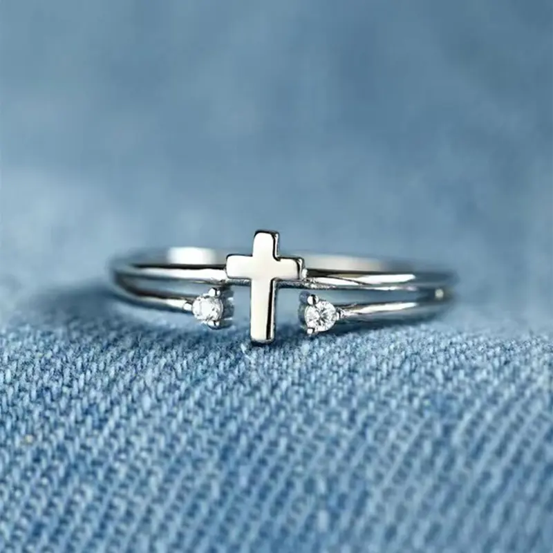 Fashion Rhinestone Decorated Cross Ring, Adjustable Rings, Fashion Jewelry for Party, Daily Decor, Trendy All-match & Exquisite Jewelry for Birthday Gift, Beautiful Rings