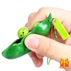 Green Squeeze Bean Keychain, Edamame Pea Fidget Toy, Stress Relief Keyring for Adults, Fun Party Favors & Decor Supplies