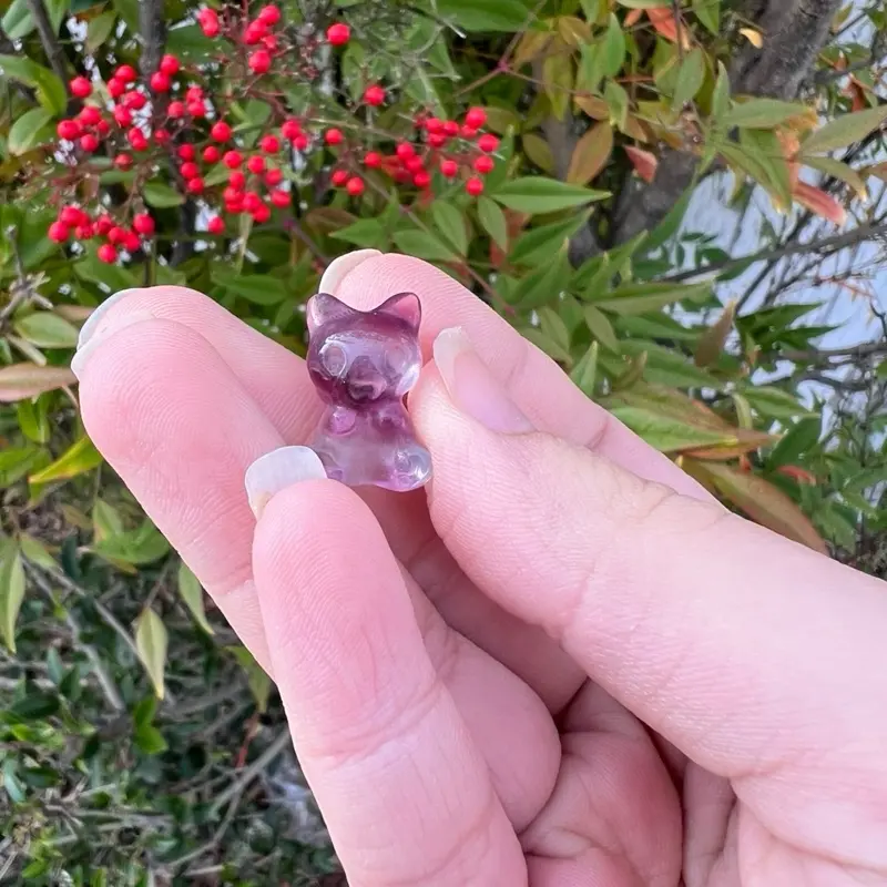 Rainbow Fluorite Mini Cat Crystal | Fluorite Cat Carving | Cute Crystal Figurine | Pocket Healing Stone | Cat Lover Gift