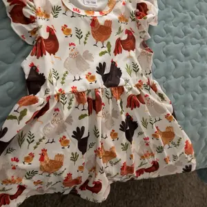 Toddler Baby Girl Summer Dress Chicken Print  Ruffle Sleeve A-line Dress Farm Animal Outfit