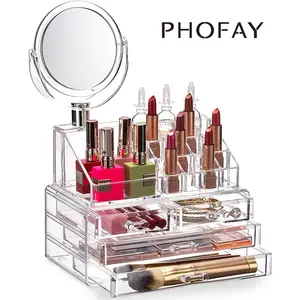 PHOFAY 4-Drawer Clear Acrylic Dustproof Makeup Storage Organizer - Stackable Cosmetic Display Case for Bathroom Vanity, Skin Care Product Holder