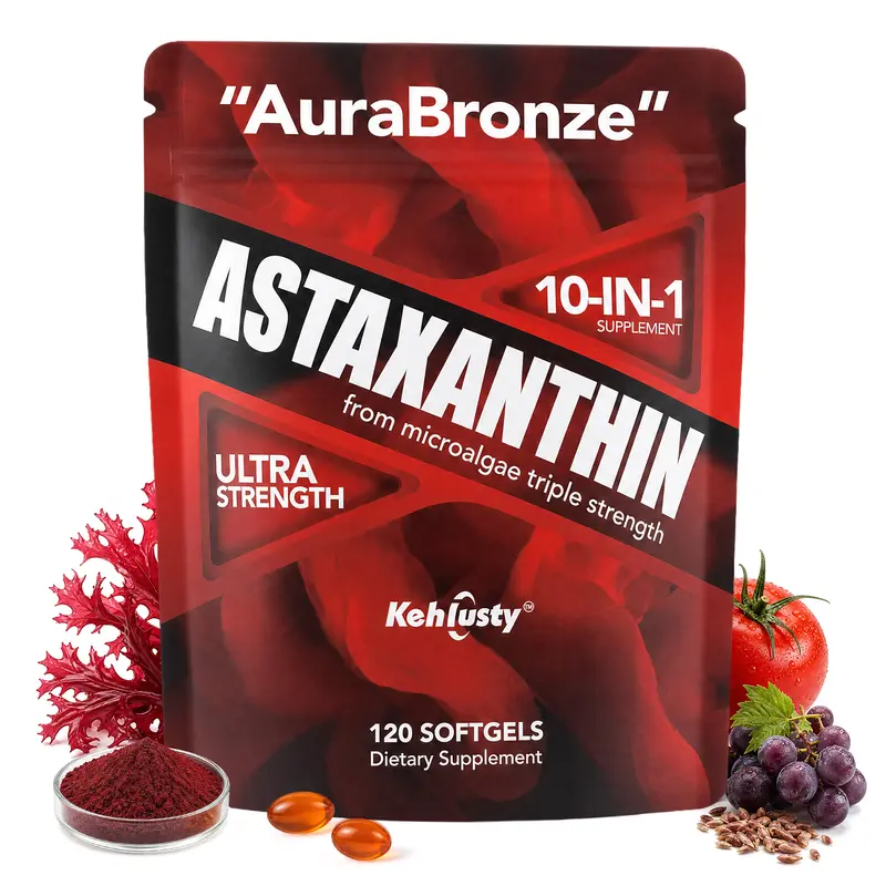 KEHLUSTY 10-in-1 Complete Antioxidant Complex Nutrient Supplement - 12mg Microalgae Astaxanthin, Lutein, Lycopene, Borage Oil Support, Vegan & Allergen-Free, Alcohol-Free, Eye Health, Skin Radiance - 120 Softgel Capsules