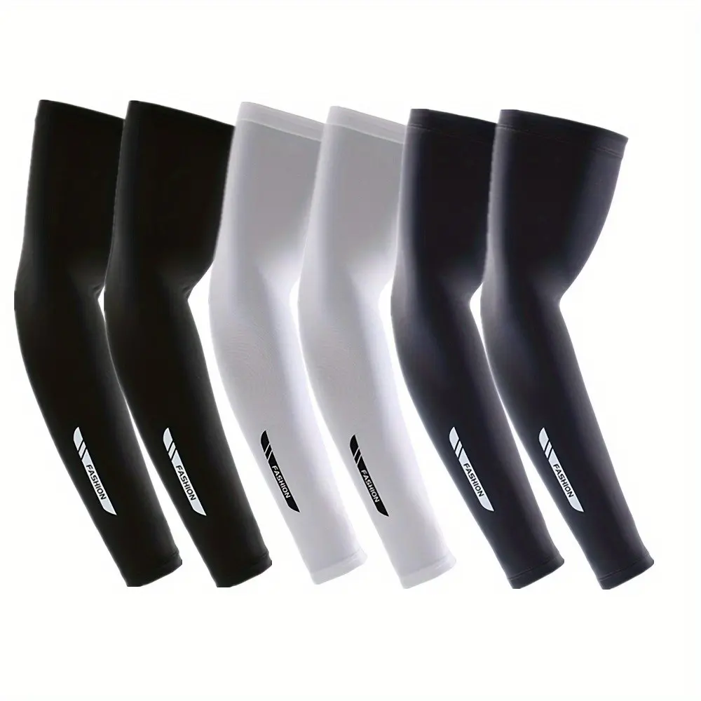 Men's High Elastic Breathable Quick-Dry Arm Sleeves, 3 Pairs, Running Cycling Fishing, Outdoor Sports Basketball Protection, Arm Compression Sleeves, Protective Sleeves