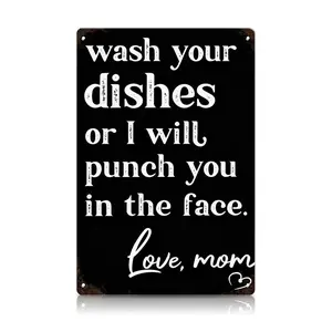 Funny "Wash Your Dishes Love, Mom" Vintage Metal Sign - 8x12 Inch Sarcastic Kitchen Wall Decor, Perfect Gift for Mom & Family