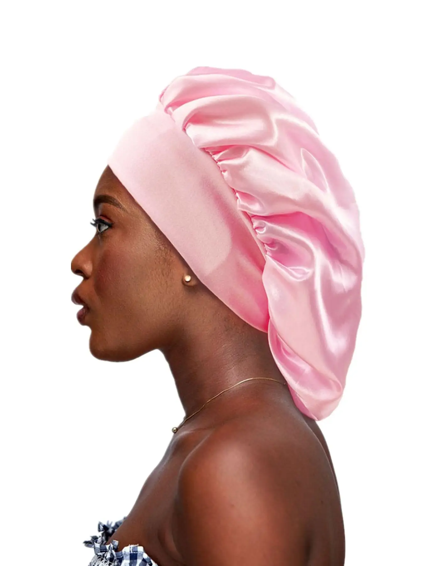Women's Solid Color Silk Bonnet For Sleeping, Elastic Wide Edge Hair Protection Satin Bonnet For Daily Life