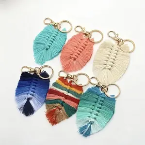 Bohemian Macrame Feather Keychain Tassel Bag Charm Shell Buckle Festival Gift